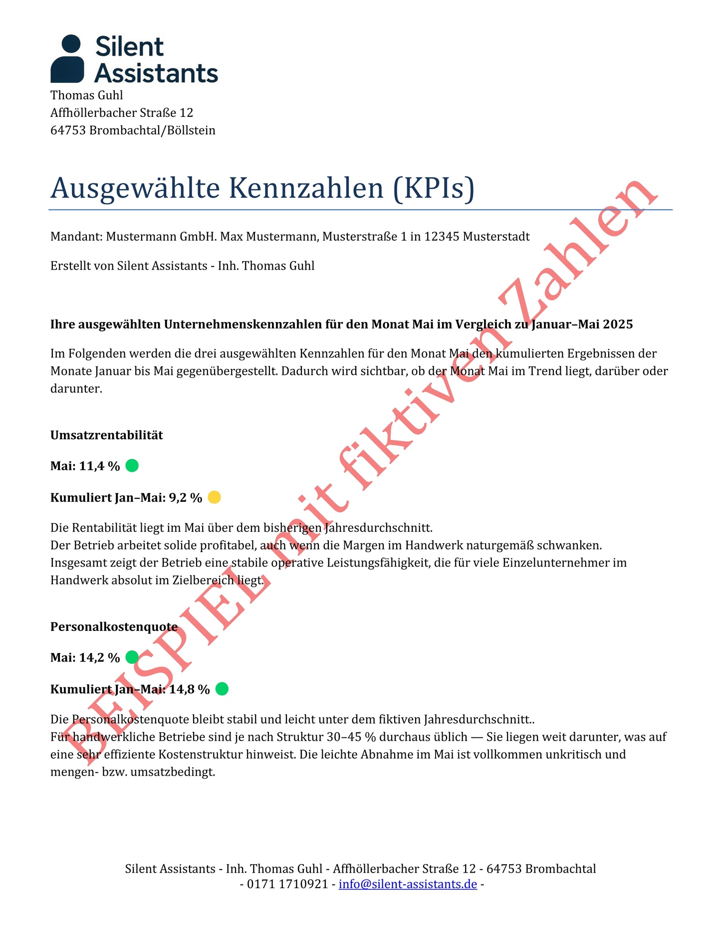 Business Snapshot - Monatlicher Überblick über Ihre BWA-Zahlen.